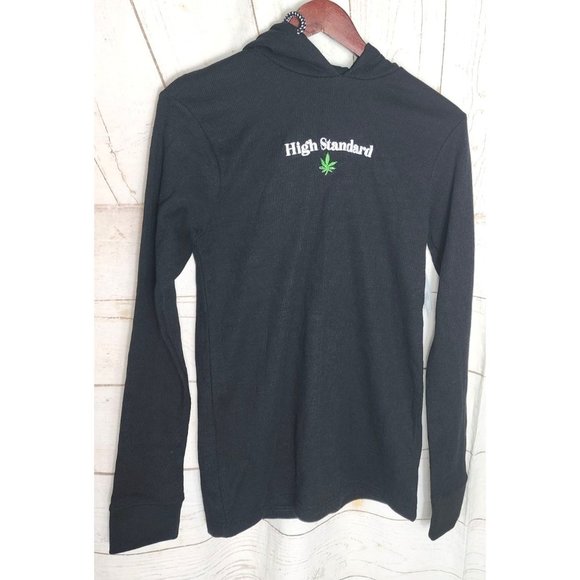 Restricted Logo Embroidered Black Long Sleeve Hooded Sweatshirt, Small - Picture 10 of 15